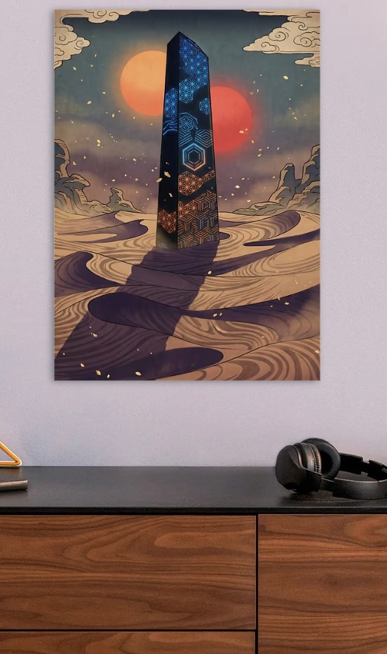 Futuristic Obelisk in a Desert Landscape